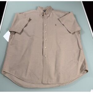 VTG Ralph Lauren Blake Shirt Mens XL Short Sleeve Checks Flesh Pony Preppy